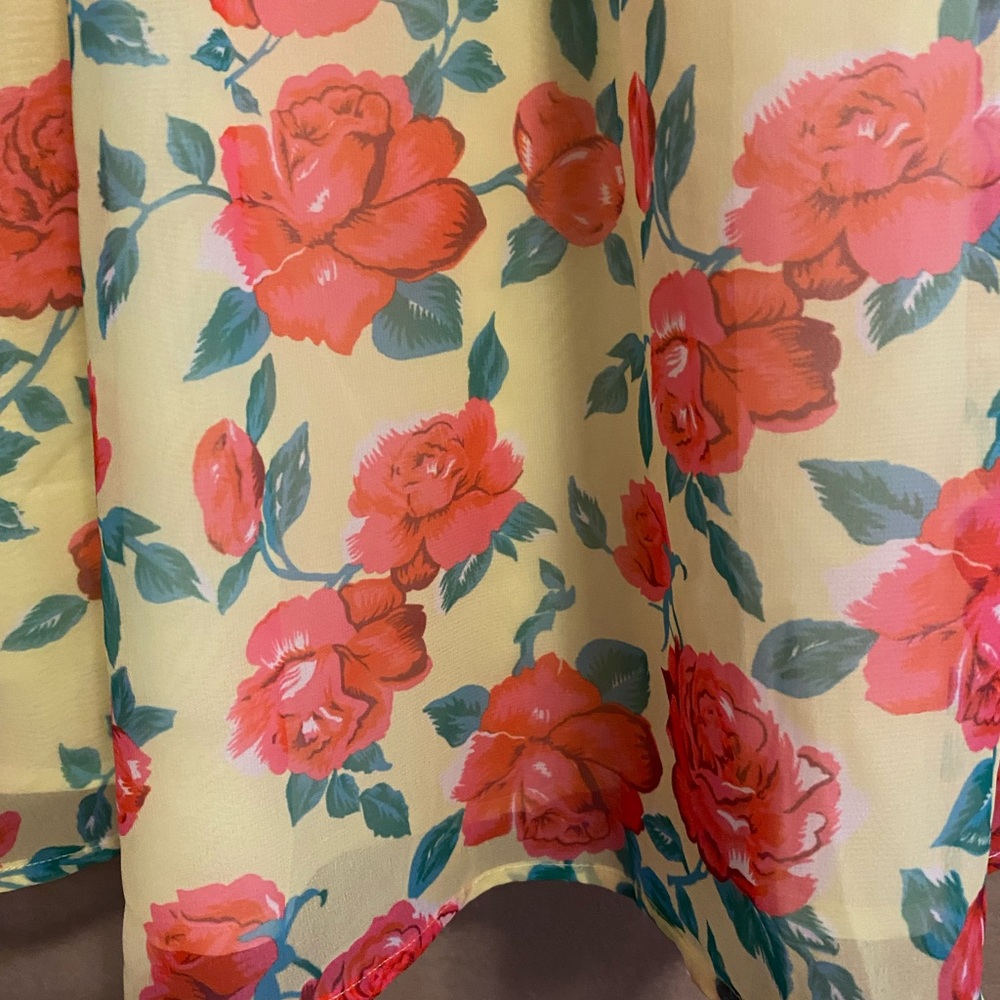 Betsy Johnson Size M Off Shoulder Puffy Sleeve Yellow Floral Lined Dress - Picture 4 of 13